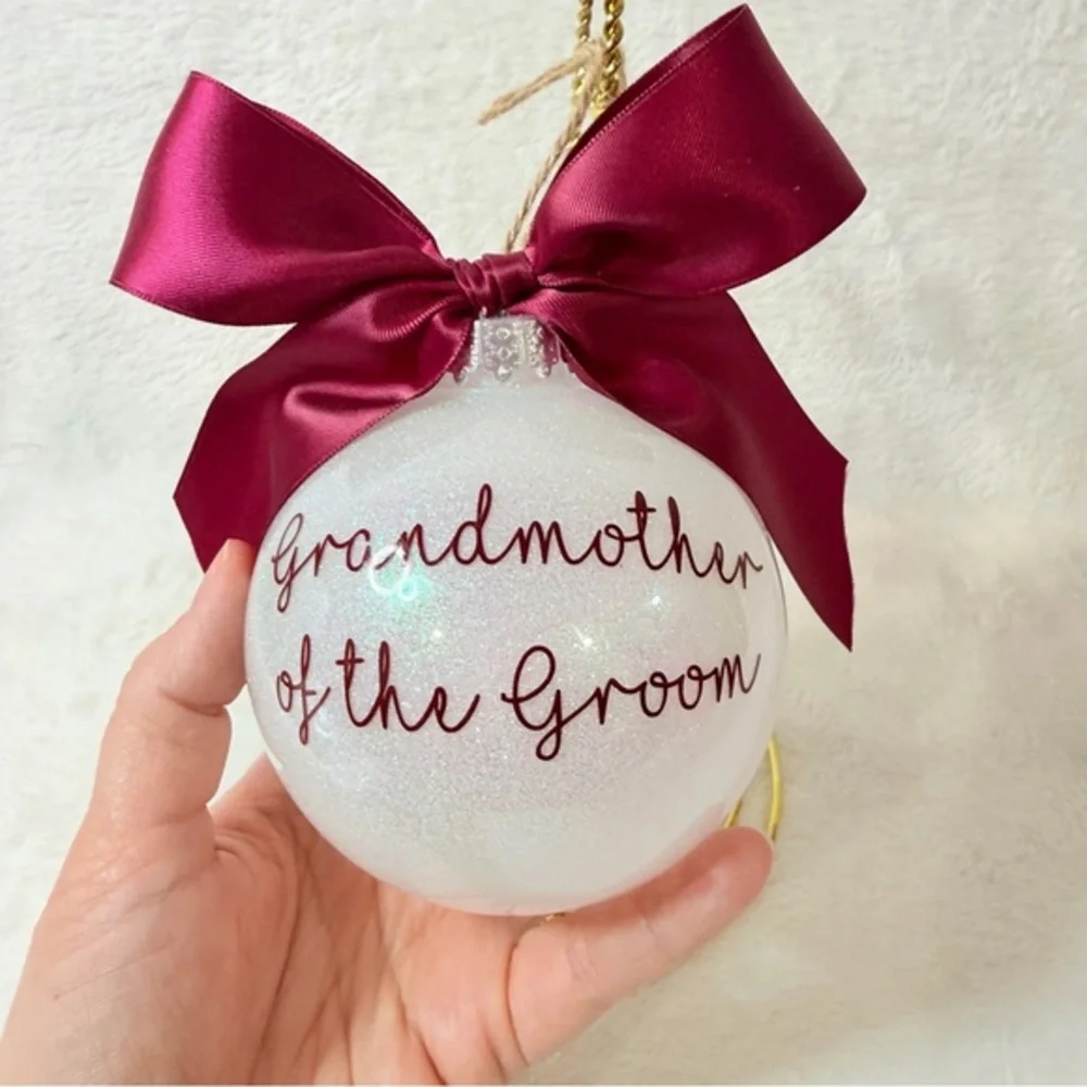 Grandmother of the Groom White‎ Glitter with Burgundy Bow & Letters 5